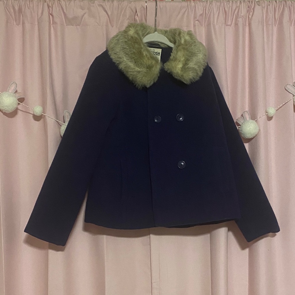 OshKosh B'gosh Navy Pea Coat with Faux Fur Collar